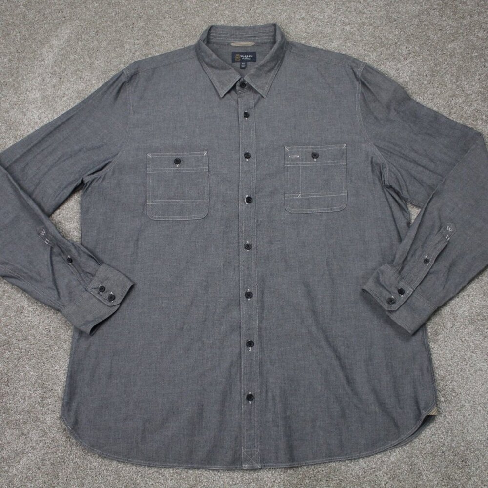 Wallin & Bros Shirt Mens 2XL‎ XXL Faded Black Cotton Long Sleeve Button Up